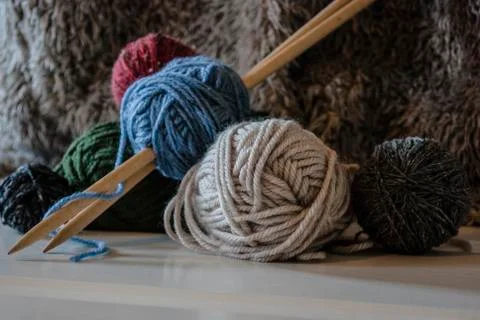 Knitting needles and wool Stock Photos