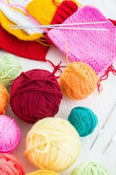 Knitting needles with a ball Stock Photos