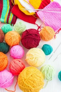 Knitting needles with a ball Stock Photos