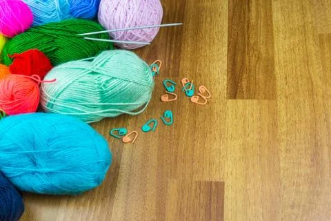 Knitting needles with a ball Stock Photos