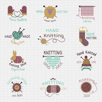 Knitting needles logo vector wool knitwear or knitted woolen socks logotype Stockillustratie
