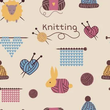 Knitting needles pattern seamless vector wool knitwear background or knitted Stock Illustration