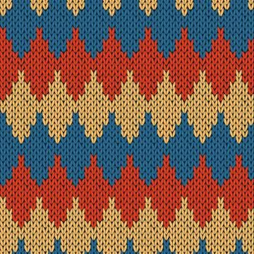 Knitting ornate seamless pattern with geometric color figures Stock Illustration