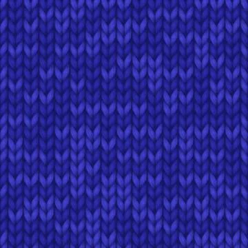 Knitting pattern. Knit realistic seamless background of dark blue color Stock Illustration