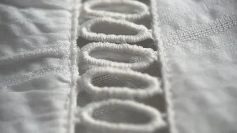 Knitting Pattern On White Fabric, Slider Shot Stock Footage 249409441