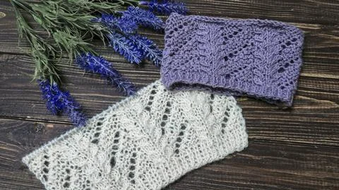 Knitting patterns and details for sweaters, hats, and other crocheted items. Stock Photos