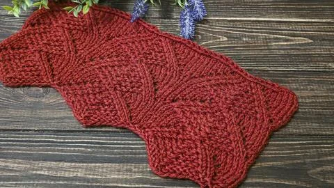 Knitting patterns with a raised pattern and yarn of different colors Stock Photos