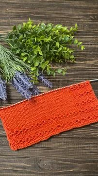 Knitting patterns with a raised pattern and yarn in different colors. Copy .. Foto stock