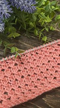Knitting patterns with a raised pattern and yarn in different colors. Copy .. Foto stock