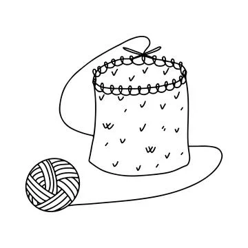 Knitting proccess in hand drawn doodle style. Vector illustration isolated .. Stock Illustration