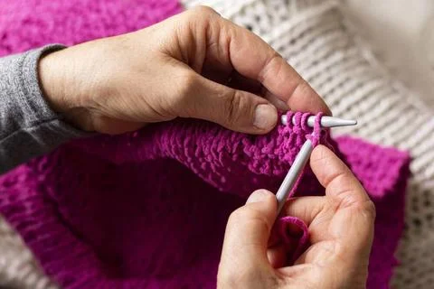 Knitting process close up. High quality and resolution beautiful photo con... Stock Photos
