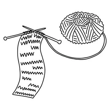Knitting process. Hand drawn doodle style. Vector illustration isolated on .. Illustrazione stock