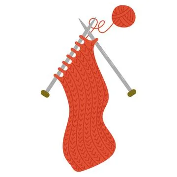 Knitting process. Wool yarn and knitting needles Stock Illustration