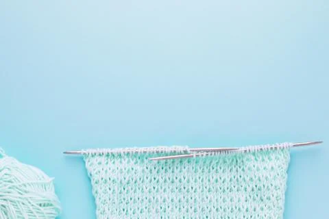 Knitting project in progress. A piece of knitting with ball Stock Photos