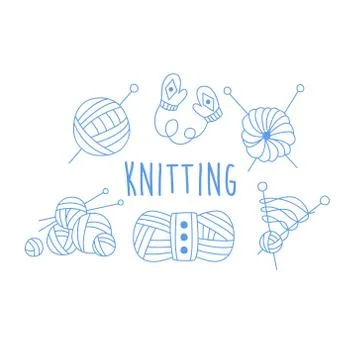 Knitting Related Icon Set With Text Stock Illustration