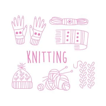 Knitting Related Object Collection With Text Stock Illustration
