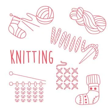 Knitting Related Object Set With Text Stock Illustration