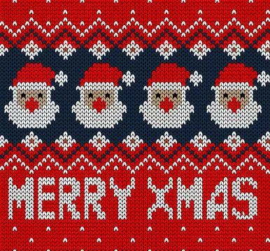 Knitting Santa face and text Merry x-mas. Illustrazione stock