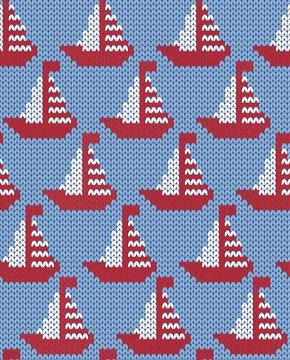 Knitting sea ship seamless pattern. Stock Illustration