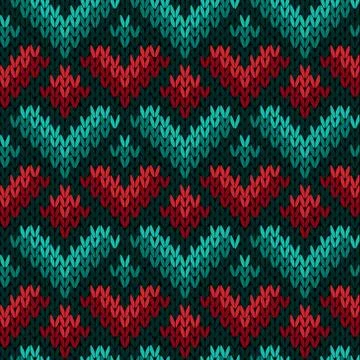 Knitting seamless colour pattern with stylized hearts Stock Illustration