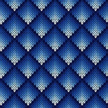 Knitting seamless geometric pattern in blue hues Stock Illustration