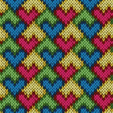 Knitting seamless patchwork heart pattern Stock Illustration