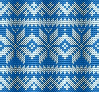Knitting seamless pattern background with snowflakes vector Stock Illustration