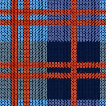 Knitting seamless pattern in blue and red hues Illustrazione stock