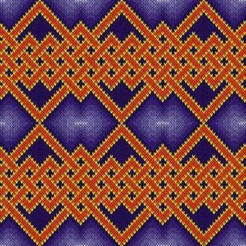 Knitting seamless pattern in blue and orange Stock Illustration