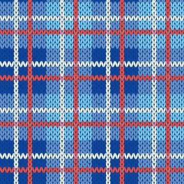 Knitting seamless pattern in blue, white and red colors 스톡 일러스트