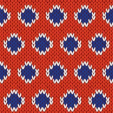 Knitting seamless pattern in blue, white and orange colors Stock Illustration