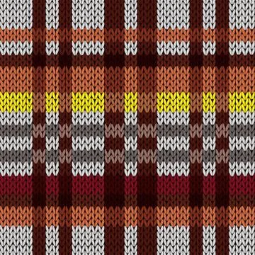 Knitting seamless pattern in brown, red, yellow, and grey hues Illustrazione stock