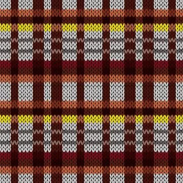 Knitting seamless pattern in brown, red, yellow, and grey colors Illustrazione stock