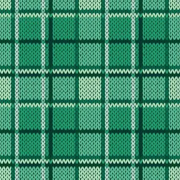 Knitting seamless pattern in cool green hues Stock Illustration
