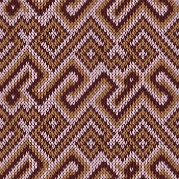 Knitting seamless pattern in light pink and brown 스톡 일러스트