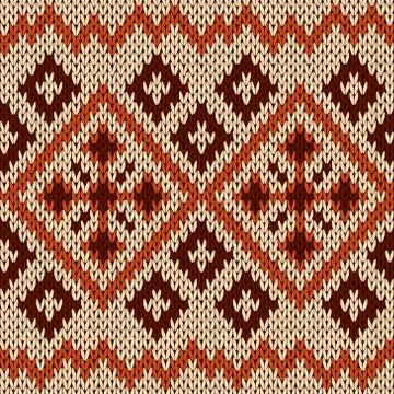 Knitting seamless pattern in orange, beige and brown hues Illustrazione stock