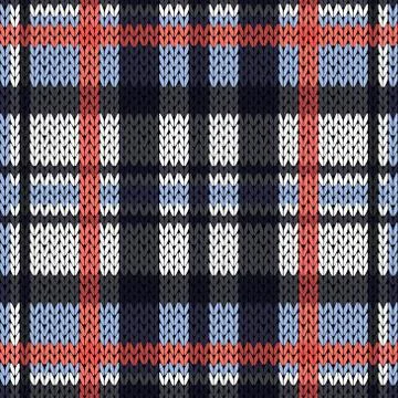 Knitting seamless pattern in pink, white and various blue hues Stock Illustration