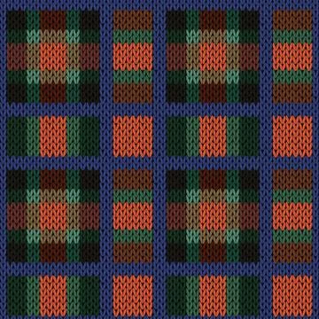Knitting seamless pattern in red, green, blue and brown hues Illustrazione stock
