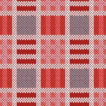 Knitting seamless pattern in red, pink and grey colors Stock Illustration