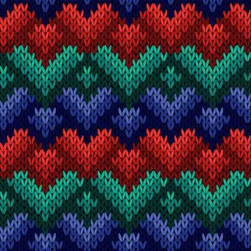 Knitting seamless pattern with stylized hearts Stock Illustration