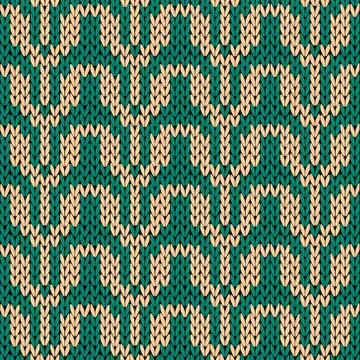 Knitting seamless pattern in turquoise and beige Stock Illustration