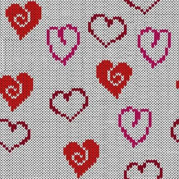 Knitting seamless pattern for Valentine's Day with various hearts Stock Illustration