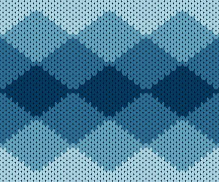 Knitting seamless pattern in varying shades of blue 库存插图