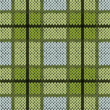 Knitting seamless pattern in warm green and grey hues Illustrazione stock