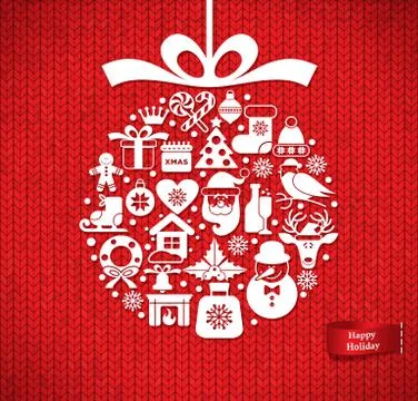 Knitting seamless pattern witch decoration xmas ball. Stock Illustration