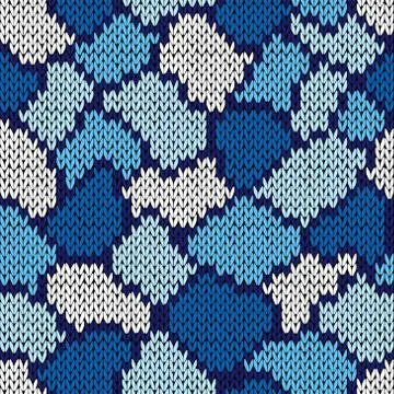 Knitting seamless scrappy pattern in blue and white colors Stock Illustration