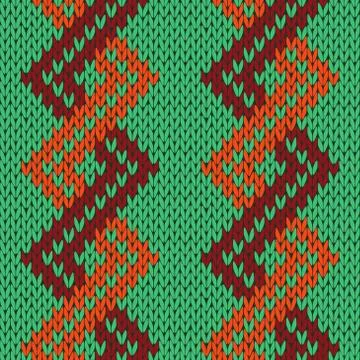 Knitting seamless zigzag pattern in green, orange and brown Stock Illustration