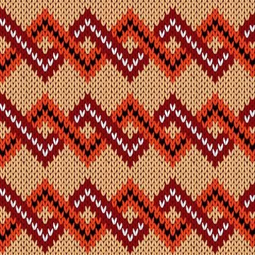 Knitting seamless zigzag pattern in various warm colors Stock Illustration