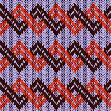 Knitting seamless zigzag pattern in violet, red and dark brown 库存插图