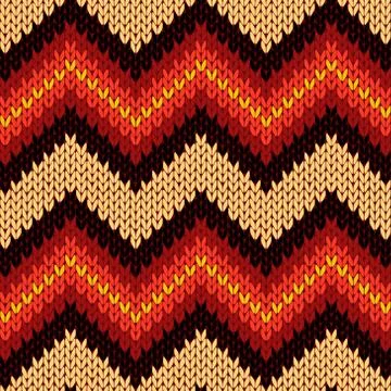 Knitting seamless zigzag pattern in warm colors Stock Illustration